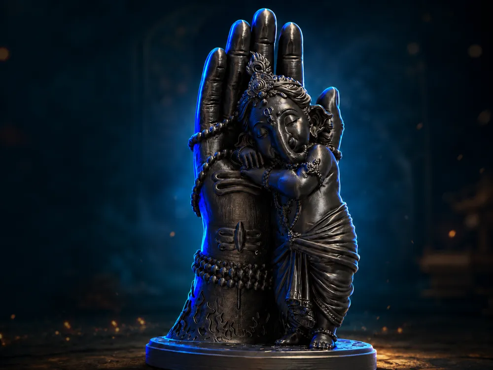 Sleeping Baby Ganesha on Shivji's Hand